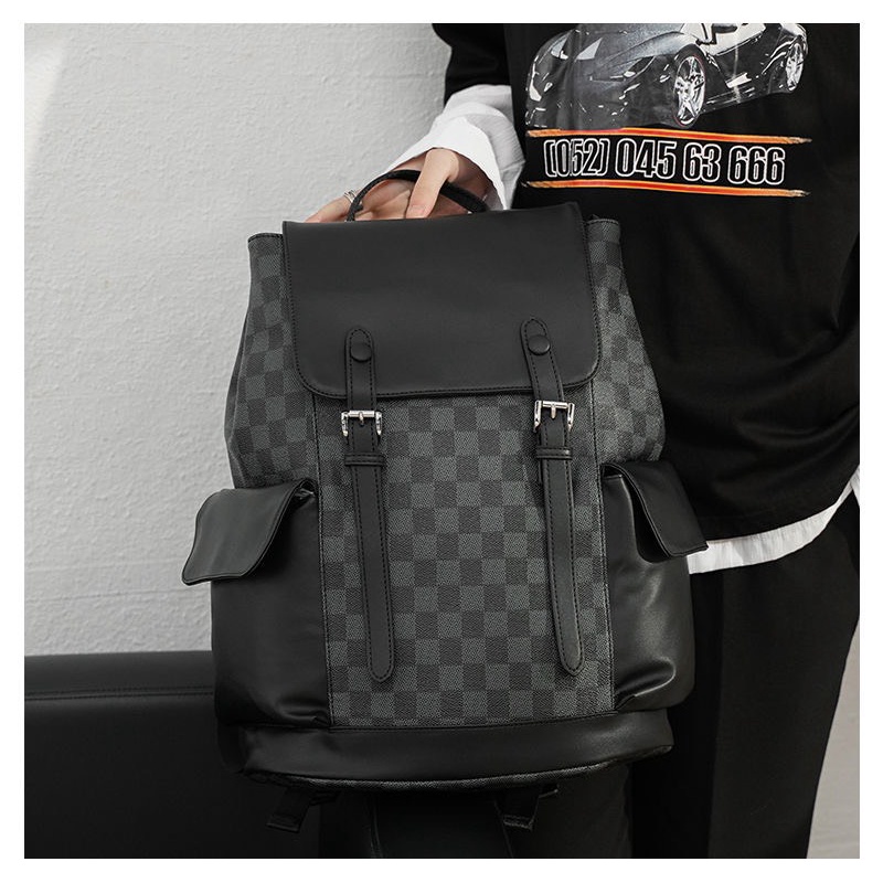 Balo da kẻ KARO PU cao cấp chống nước cặp đi học đi chơi | BigBuy360 - bigbuy360.vn