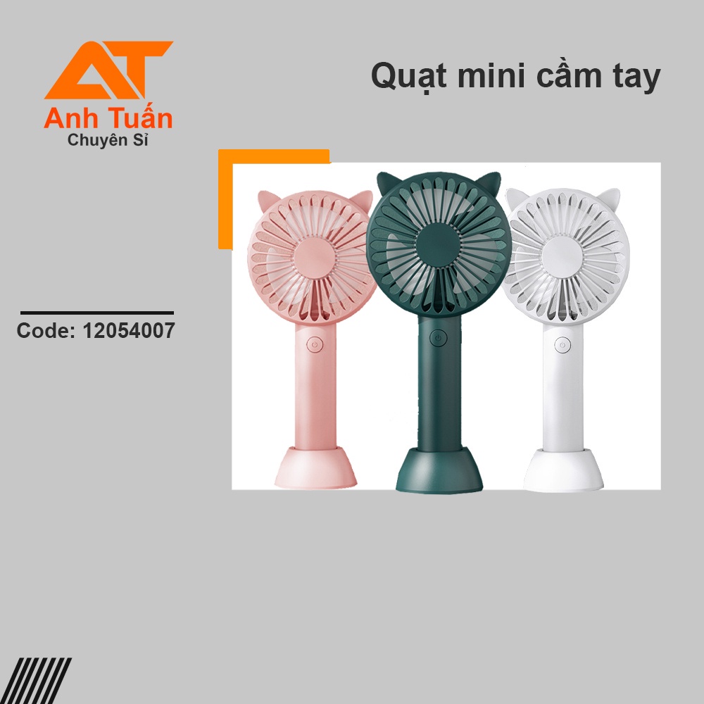 Quạt Sạc Mini Cầm Tay Tích Điện Để Bàn Tai Mèo Để Bàn Sạc USB 1200mAh Anh Tuấn