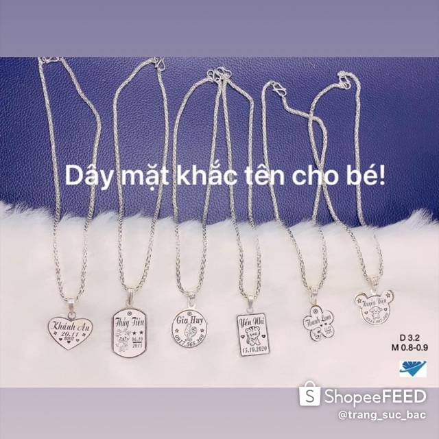 Dây chuyền dừa và mặt khắc tên cho bé theo yêu cầu- Dây chuyền bạc ta bền đẹp