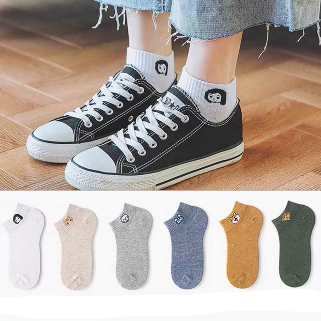 Tất cổ ngắn thêu hình thú dễ thương