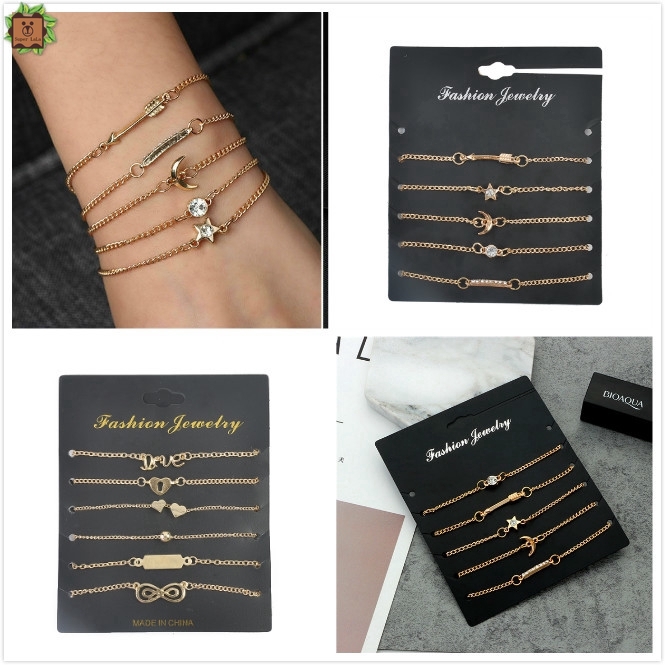 Set 5/6 chiếc lắc tay nữ mạ vàng đính đá sang trọng