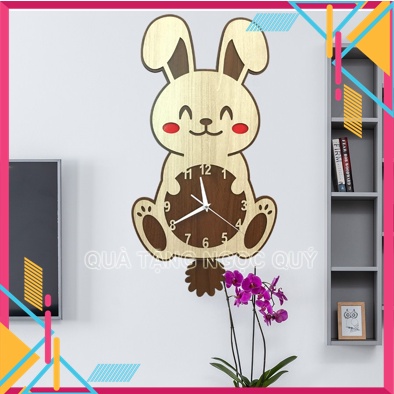 Đồng Hồ Treo Tường Con Thỏ Decor Trang Trí Bằng Gỗ