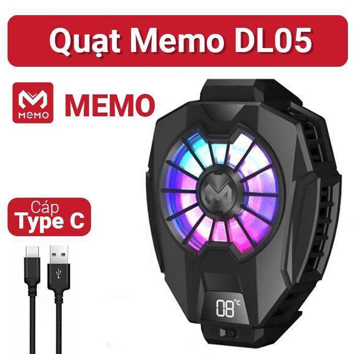 Quạt Tản Nhiệt Điện Thoại Memo DL05 Quạt Tản Nhiệt Gaming FL05 Siêu Lạnh, Hiển Thị Nhiệt Độ LED RGB Kẹp Thu Vào 2 Chiều