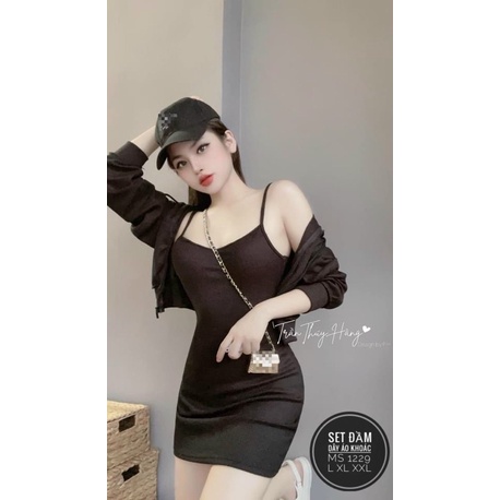 [ BIGSIZE ] Đầm dây kèm áo khoác
