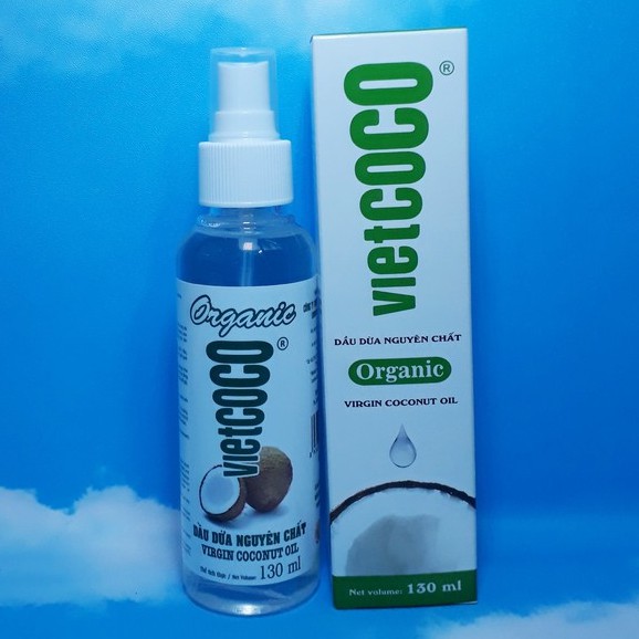 Dầu Dừa Orgarnic 100% Tinh Khiết Ép Lạnh Vietcoco Chai Vòi Xịt 130 ml Dưỡng Tóc Óng Mượt, Dưỡng Da Trắng Sáng