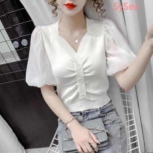 Áo Cardigan Dệt Kim Phối Voan Thời Trang Mùa Hè Cho Nữ