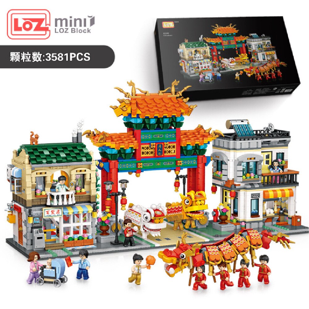 Lắp Ráp mô hình LOZ 1030 Chinatown MINI Streetmini small particles Khu phố Tàu