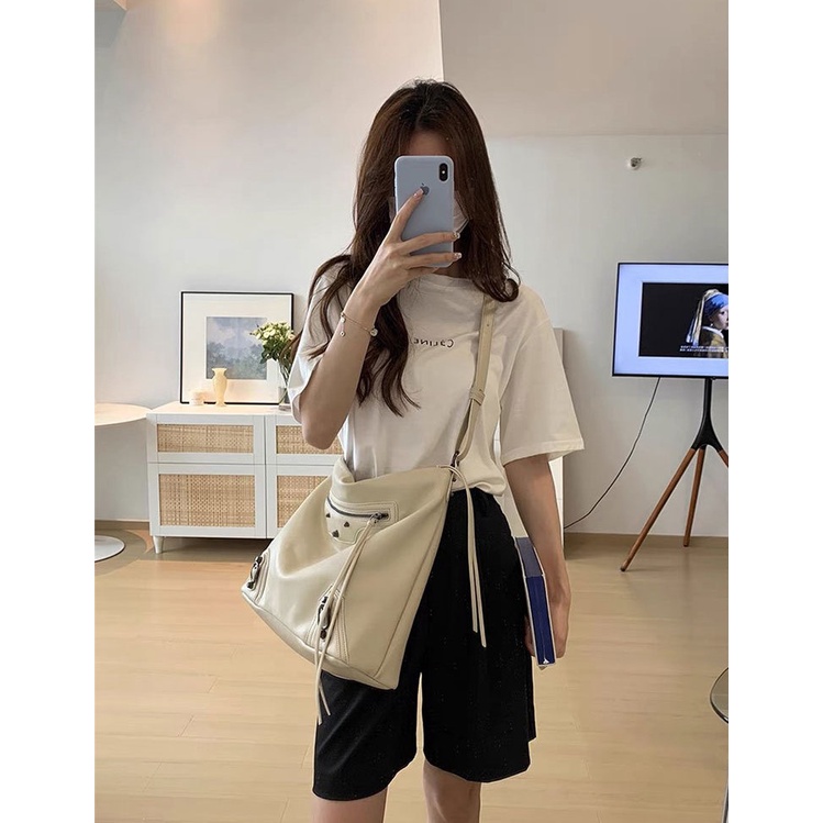 Túi Tote Đơn Giản Đi Học Túi Da PU Vừa A4 Lớn Phong Cách Hàn Quốc