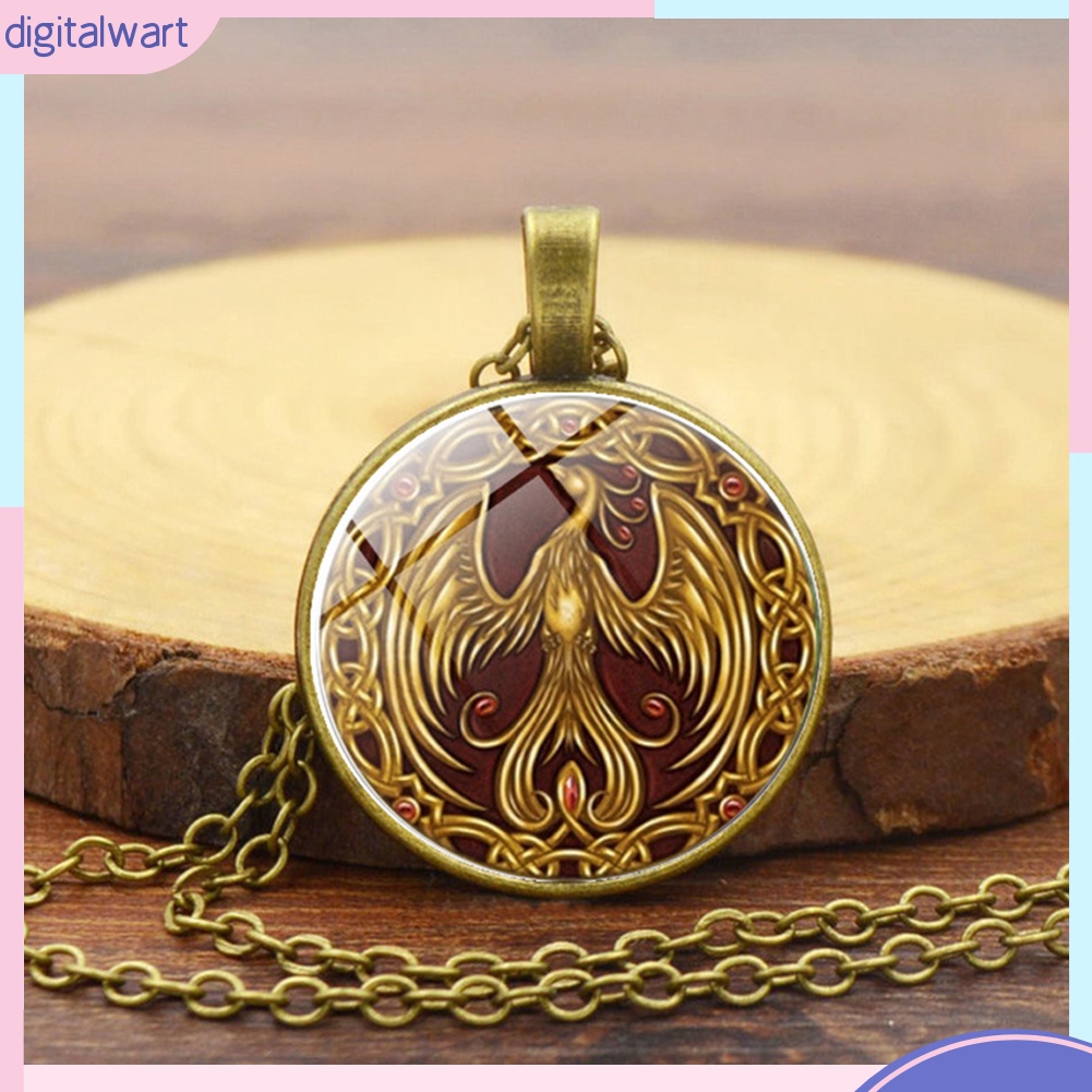 Vòng cổ Mặt Kính Cabochon Hình Chim Phượng Hoàng Phong Cách Vintage