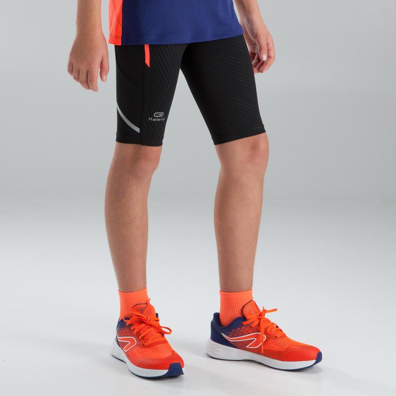 Quần short bó chạy bộ Decathlon KALENJI Kiprun Jr cho trẻ em - Đen/Cam