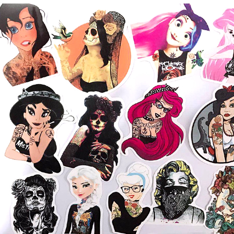 Sticker Trang Trí - 50Pcs/set Sexy Tattoo Beauty Girl Stickers Car Phone Office Laptop Trunk Guitar Graffiti Stickers