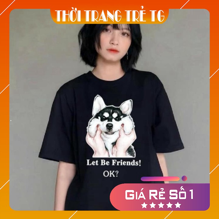 Áo thun 𝑭𝒓𝒆𝒆𝒔𝒉𝒊𝒑 Áo phông form rộng dáng Unisex, mặc lớp, nhóm, cặp in HÌNH MẶT HUSKY BE FRIEND màu đen. L81
