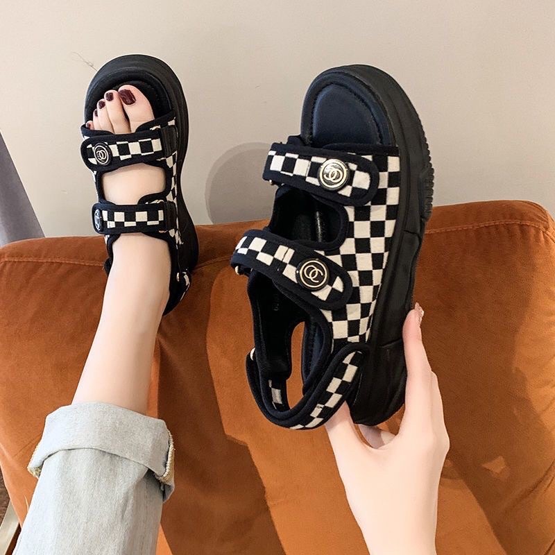 sandal nữ di học quai hậu sịn kẻ ô trẻ trung cá tính