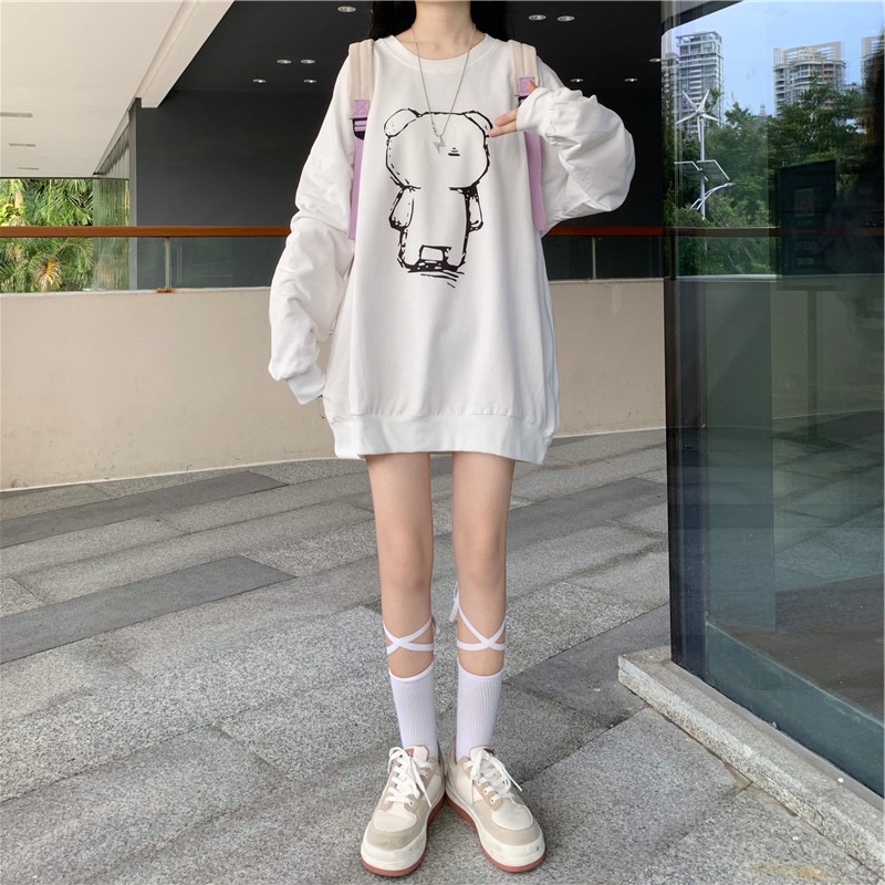 NRVP Áo hoodie tay dài dáng rộng phong cách hàn quốc cho nữ