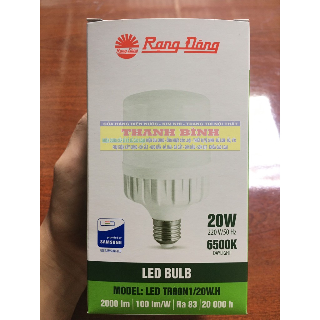 Bóng đèn LED Rạng Đông 20w 30w 40w dạng trụ. Sử dụng chip led Samsung - tiết kiệm điện tối đa