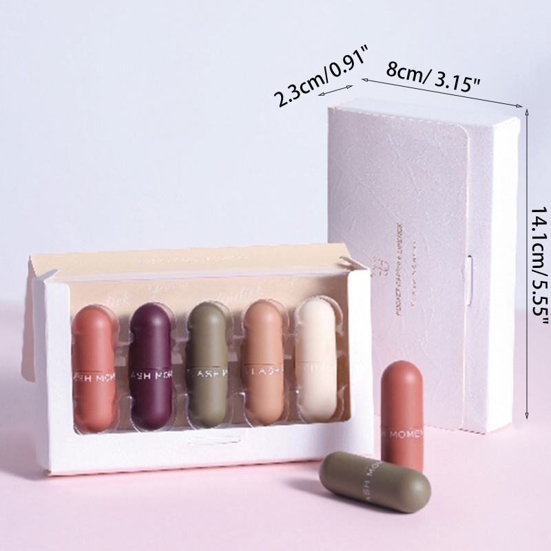 Set 5 Thỏi Son Kem Màu Nhung Lì Kháng Nước Lâu Trôi Hình Viên Con Nhộng