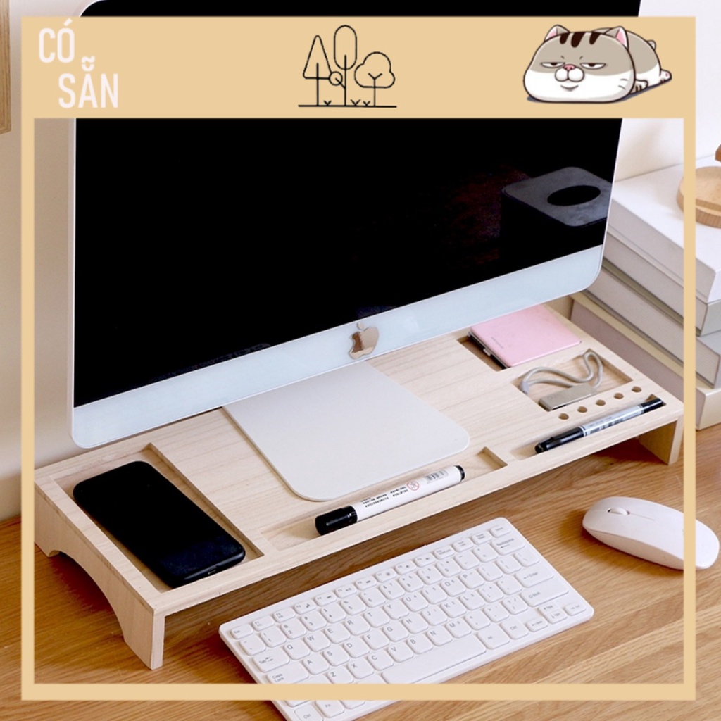 Kệ Kê Màn Hình, Kệ Để Laptop, Kê Máy Làm Bằng Gỗ Thông Tự Nhiên