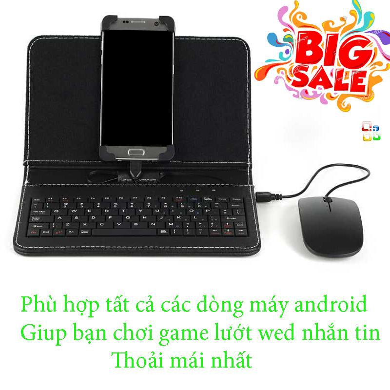Bàn Phím Rời Điện Thoại,Combo bao da bàn phím kèm chuột + lót chuột cho điện thoại, máy tính bảng