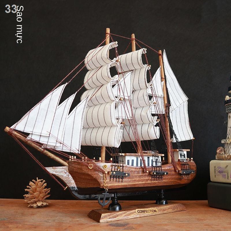 Mô hình thuyền buồm bằng gỗ đặc Địa Trung Hải chòm sao quà tặng sinh nhật trang trí phòng khách thủ công mỹ nghệ
