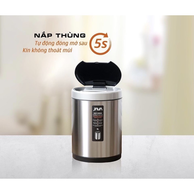 Thùng rác Inox cảm ứng dạng trụ HUGE JAVA tự động đóng mở, thiết kế hiện đại sang trọng chuẩn EU - Bảo hành12 Tháng