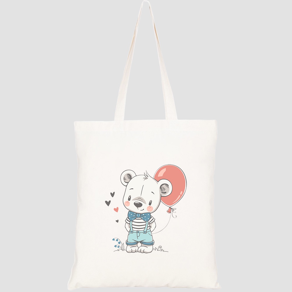 Túi vải tote canvas HTFashion in hình Gấu con chơi bóng HT275