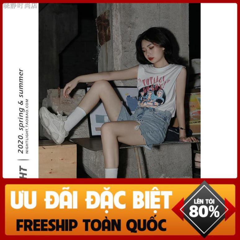 Áo Thun Cotton Sát Nách Dáng Rộng In Hình Dạ Quang Cá Tính Phong Cách Retro Cho Bạn Gái *