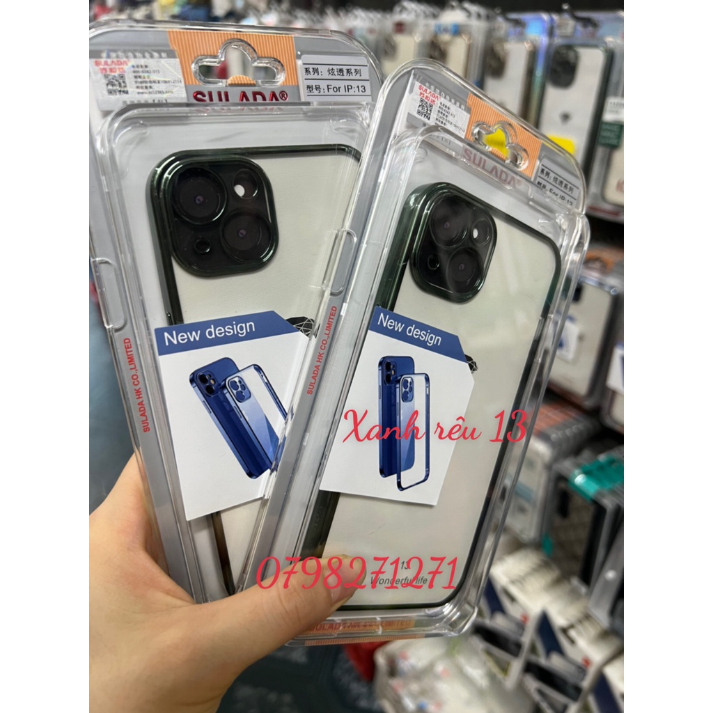 VIỀN VUÔNG MÀU TÍM  ốp lưng sulada trong viền vuông màu IPHONE 12 13 PRO MAX  bảo vệ camera