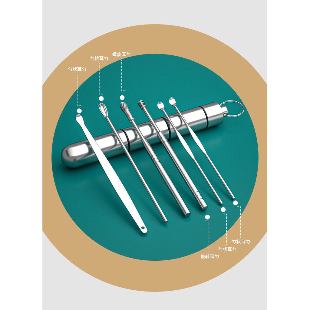 Bộ 6 Dụng Cụ Vệ Sinh Tai Ngoáy Tai Cao Cấp Hộp Trụ Thép Không Gỉ Cho Gia Đình - Dumi Shop