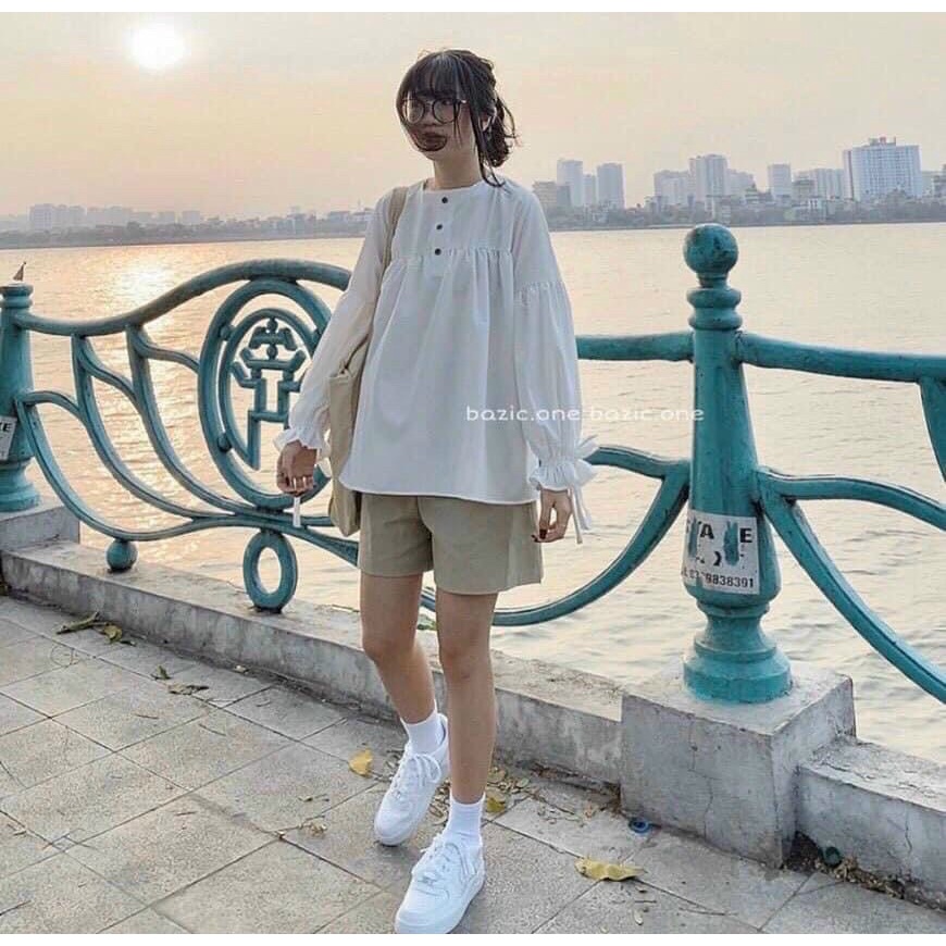 Set bộ quần áo nữ áo dài tay babydoll quần đùi chất kaki xinh xắn nhẹ nhàng chất mát PANOSI - B209
