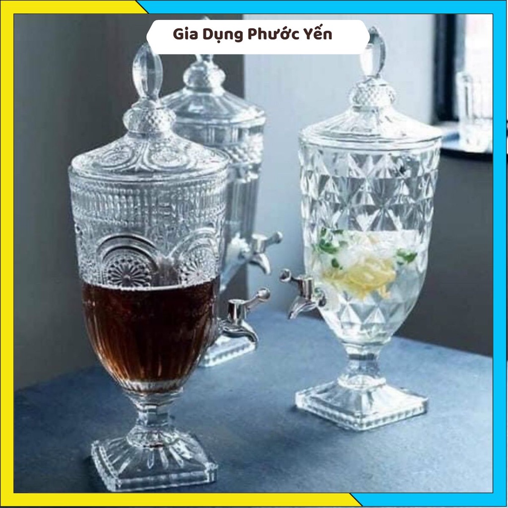 Bình Thủy Tinh Cao Cấp Đựng Rượu, Đựng Nước Hoa Quả Có Vòi 3L, 4.5L