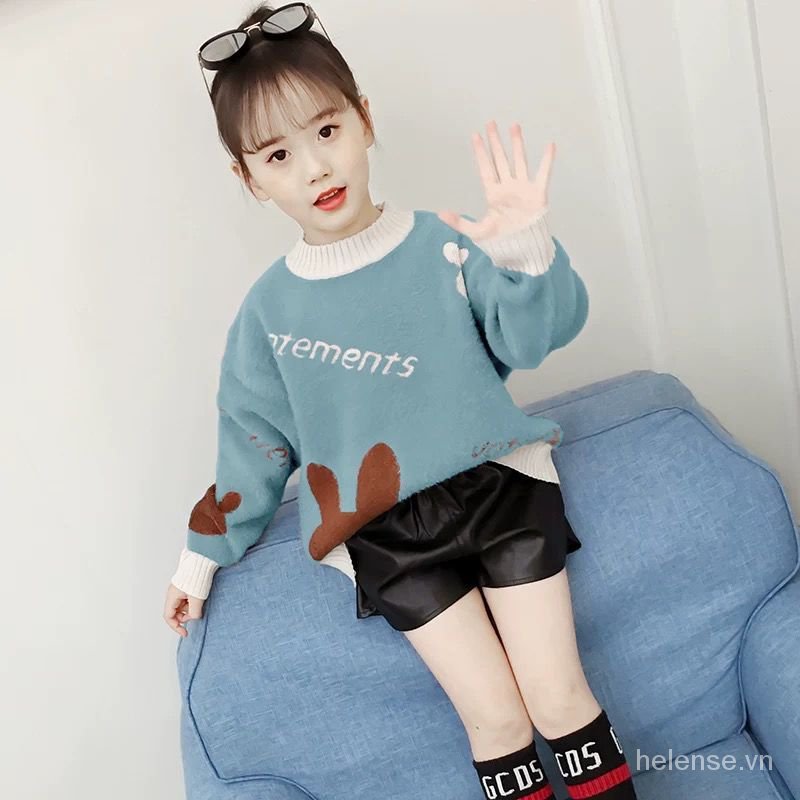 Áo Sweater Dệt Kim Phối Lông Chồn Kiểu Hàn Quốc Thời Trang Mùa Đông 2020 Cho Bé Gái