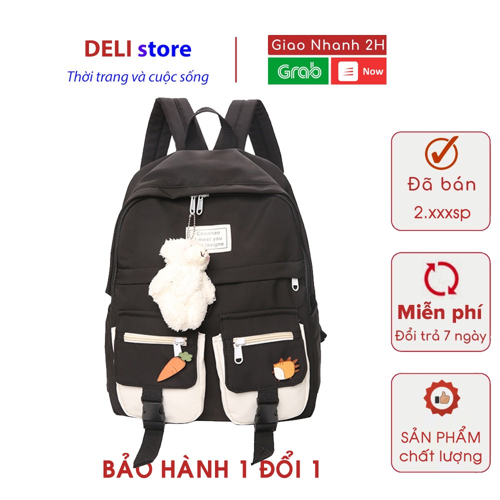 Balo ulzzang đi học Hàn Quốc chống nước thời trang cao cấp tặng gấu và sticker TN133 DELI STORE