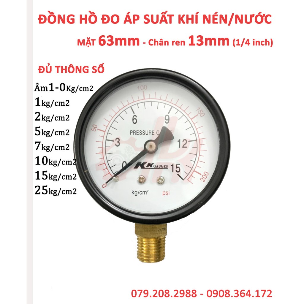 (ĐỦ THÔNG SỐ) ĐỒNG HỒ ÁP SUẤT MẶT 63-REN 13