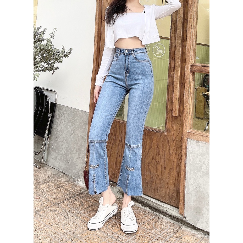 Quần Jeans Dài Ống Loe Thiết Kế Độc Lạ, Nữ Tính