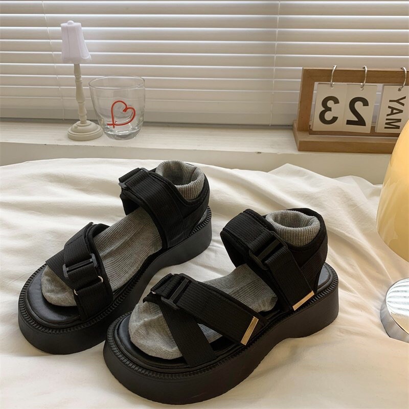 Dép Sandal Nữ Ulzzang LOẠI 1 - Giày Sandal Nữ Đi Học Đế Cao Quai Ngang Đan Chéo Mang Áo Dài Cá Tính