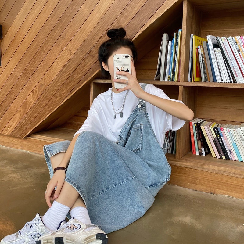Jiashucheng Váy Yếm Denim Dài Xẻ Tà Thời Trang Mùa Hè Dành Cho Nữ