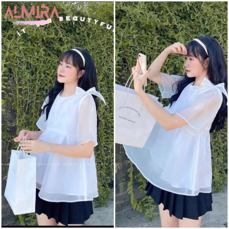 Áo Sơ Mi Bánh Bèo Baby Doll Công Chúa, Áo Tiểu Thư Chất Đũi Tơ