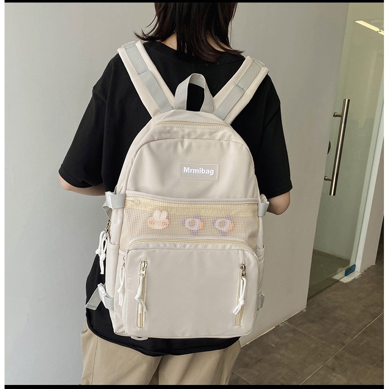 Balo hàn quốc TIỆM TÚI CỦA KEM ba lô đi học túi lưới kèm sticker Máy Bay TX133