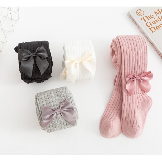 Quần Tất Cotton Mỏng Đính Nơ Cho Bé Gái 0-12 Tuổi