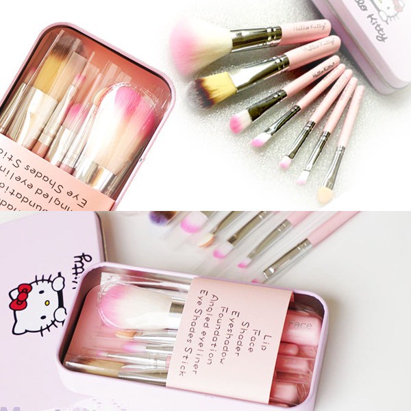 Bộ Cọ Makeup Hello Kitty Hộp Thiếc Mini Siêu Tiện Lợi