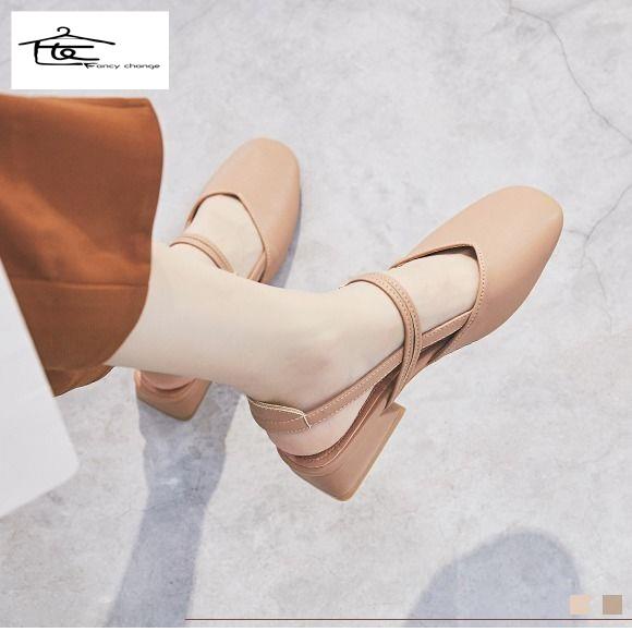 Giày Sandal Cao Gót Mũi Vuông Phong Cách Hàn Quốc Cho Nữ