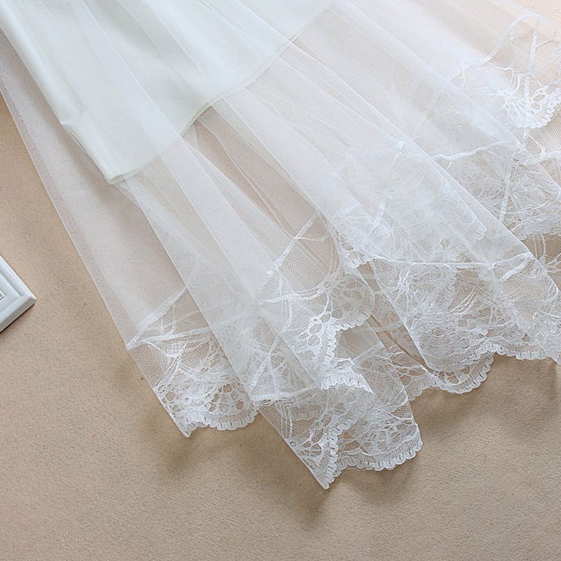 Chân Váy Midi Dài Lưng Cao Viền Ren Màu Trơn Dành Cho Nữ