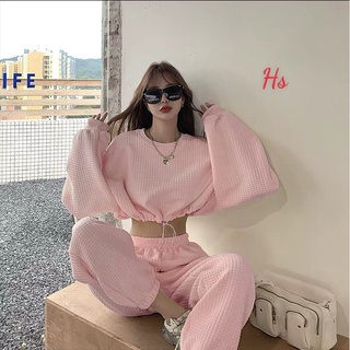 Bộ nỉ áo croptop kèm quần jogger, set quần áo nỉ dài tay 2 màu so hot - b033