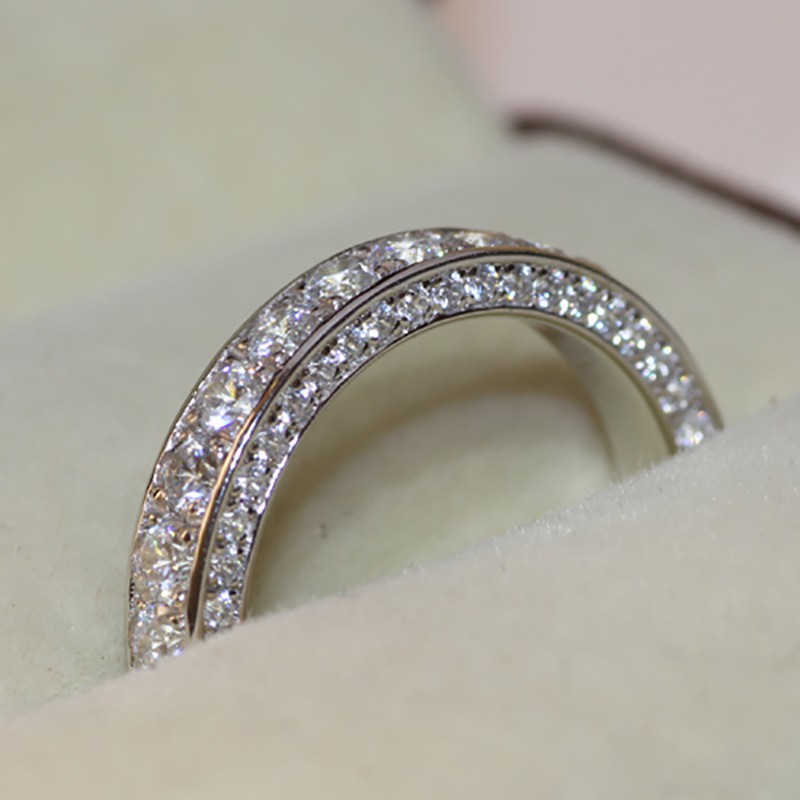 Nhẫn vàng trắng thời trang cho nữ-Nhẫn đính hôn kim cương đá quý trắng tự nhiên