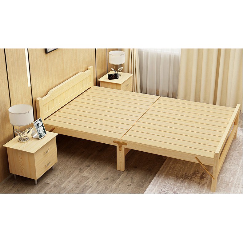Giường xếp gỗ thông cỡ đại tặng kèm gối đệm - giường gỗ thông - giường gấp gọn | BigBuy360 - bigbuy360.vn