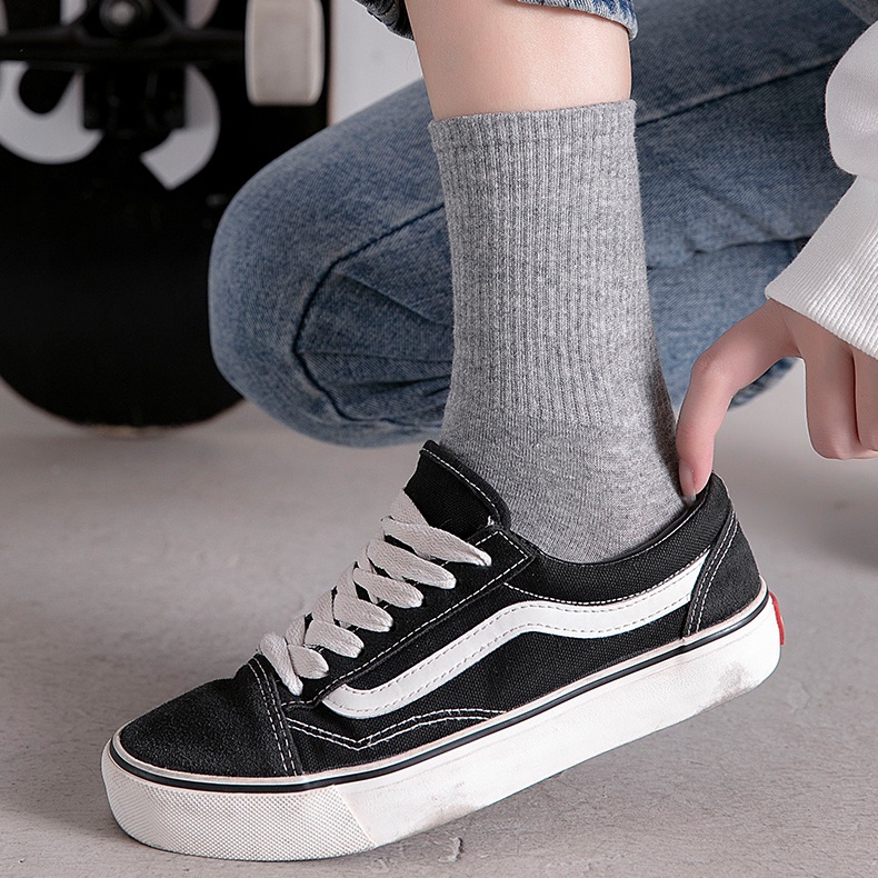 Tất trơn basic cotton cổ cao - trung - ngắn, vớ nam nữ trắng đen xám Yinxx TV00