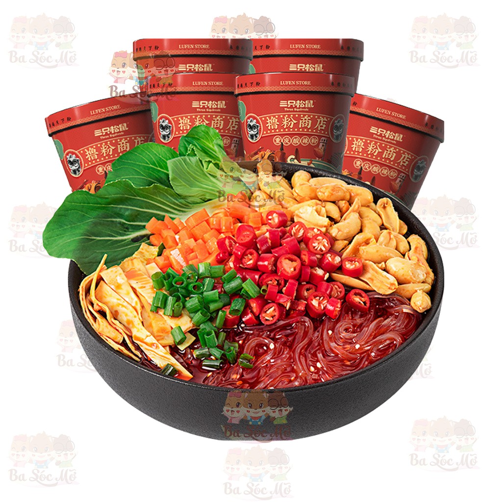 Miến chua cay Ba Con Sóc (Three Squirrels), Đồ ăn vặt miến cay Tứ Xuyên  - Ăn vặt Ba Sóc Mỡ