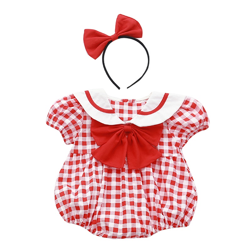 Bộ Áo Liền Quần Tay Ngắn + Băng Đô Phong Cách Hàn Quốc Dễ Thương Thời Trang Mùa Hè Cho Bé Gái