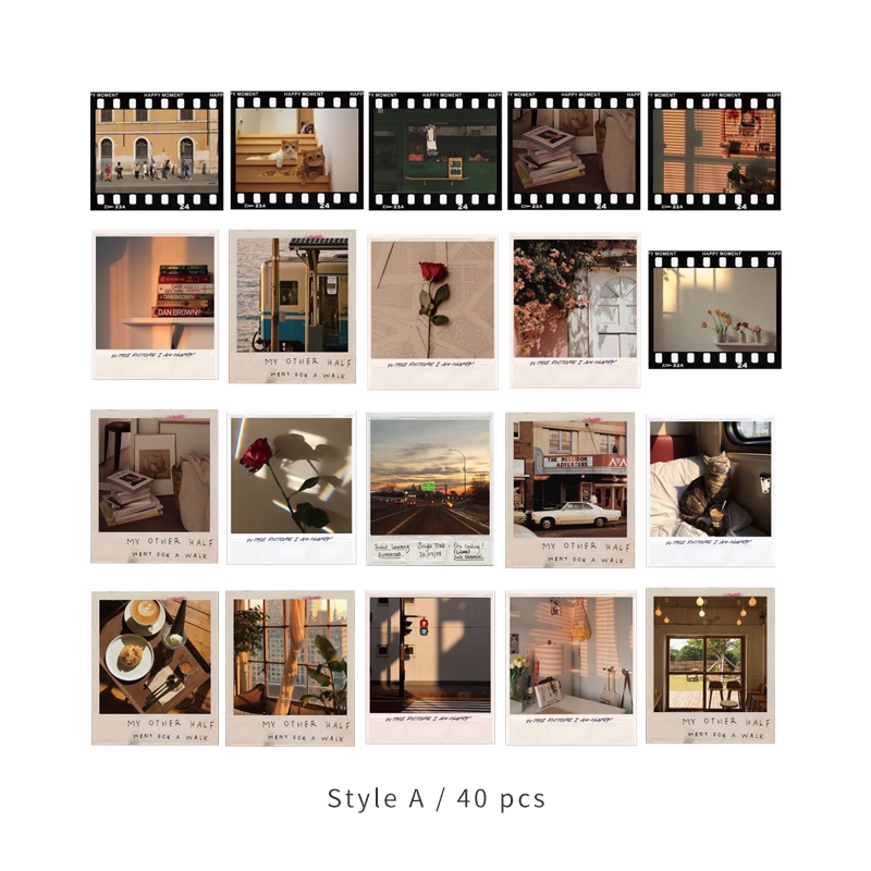Bộ 40 miếng dán Mr.Paper in ảnh chụp 4 kích thước tùy chọn phong cách cổ điển trang trí album/sổ tay