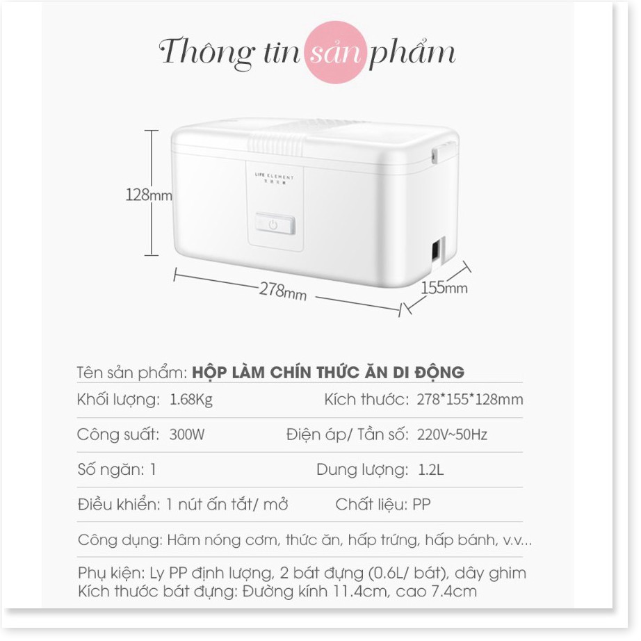 🔝 Hộp cơm hâm nóng, hầm chín thức ăn di động tiện lợi Life Element F7